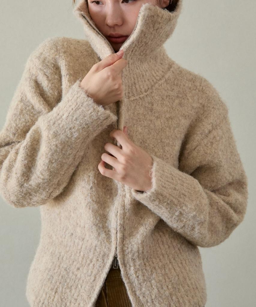 WIOE Ru Zip-Up Knit Cardigan_Oatmeal