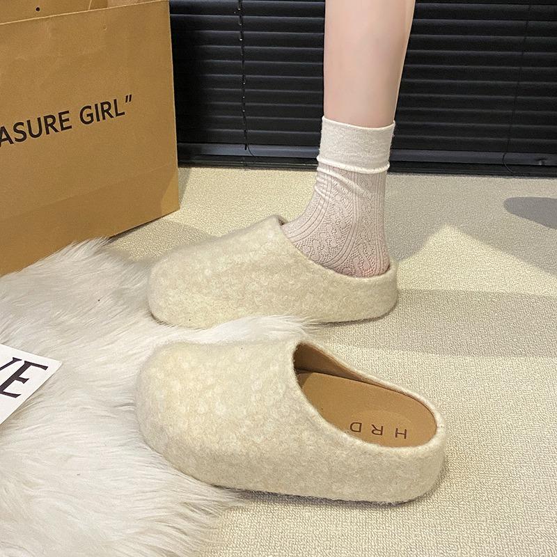 Autumn Winter Women's Sheepskin Mules Slippers Thick Bottom Hair Wrapped Head Lazy Shoes Fashionable Slip-On Boots