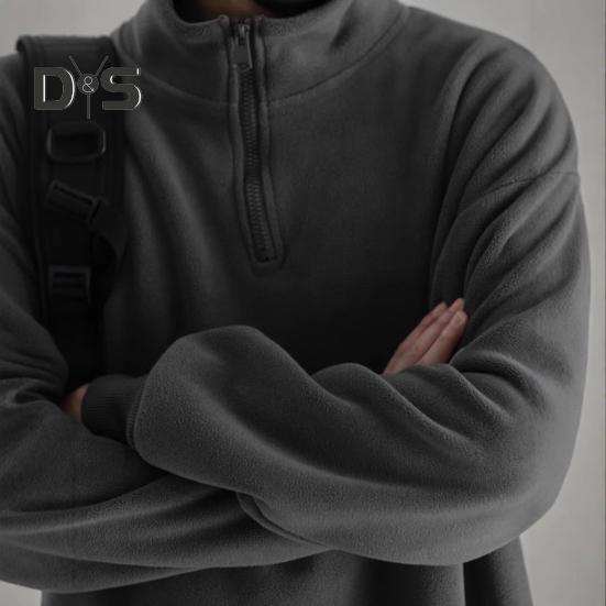 Pánská podzimní zimní mikina na půl zipu se stojáčkem, retro jednobarevná, oboustranný samet, volný pulovr s dlouhým rukávem, top pro školu, rande a cestování