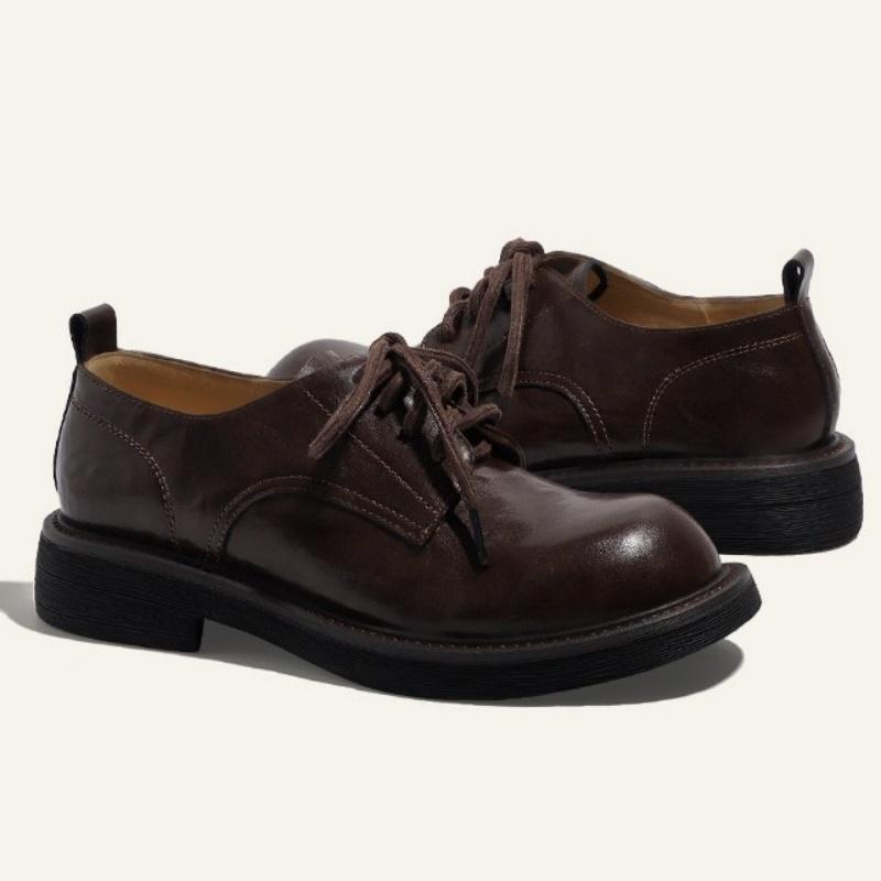 

Модные Оксфорды в Британском Стиле 2025 Новые Кожаные С Круглым Носком Мужские Туфли Повседневные Женские Лоферы Ретро Удобные Мягкие На Среднем Каблуке Женские Туфли 34