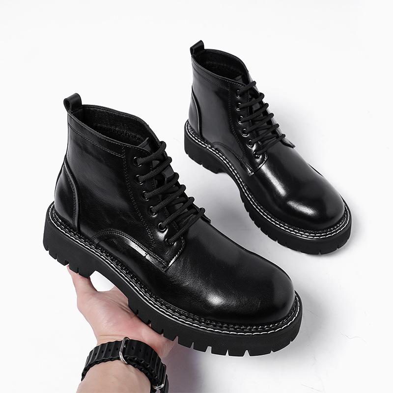 England Style Mens Casual Natural Leather Boots Lace-up Platform Shoes Business Office Dresses Cowboy Ankle Boot Short Botas Man