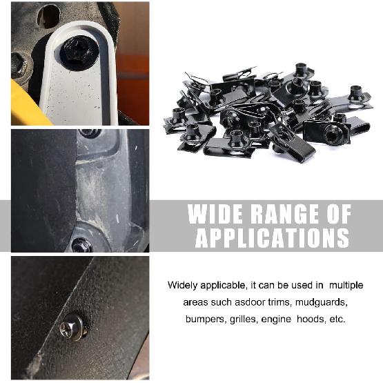 10 PCS Car Body Bolt & U-Nut Kit, Hex Screw U Nut Clip for Fender Bumper Hood Shield Panel Radiator, Universal Automotive Push Pull Metal Fastener