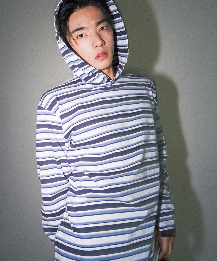 Circular Type Striped Hoodie (Sky Blue)