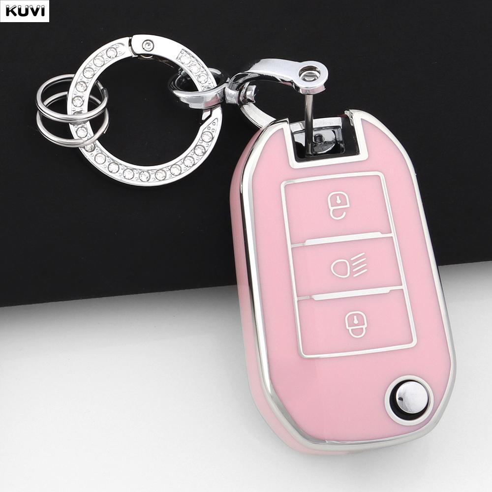 TPU Car Folding Key Case Cover Shell For Peugeot 208 308 408 508 2008 3008 4008 5008 For Citroen C3 C4 CACTUS C6 C8 Accessories