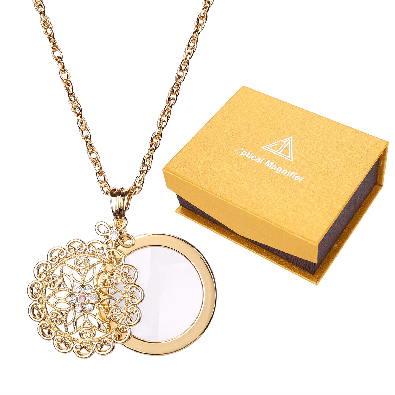 

3x Magnifying Glass Necklace with Sweater Stylish Openwork Metal Pendant Portable and Portable for Reading and A Perfect Gift for and Golden B Women s