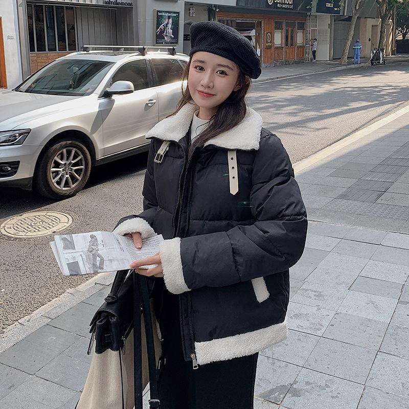 FASHION cotton-paddedvelvet women's 2024 new stand-up collar loose cotton-paddedlamb wool splicing cotton-padded s winterwomen's s Clothes