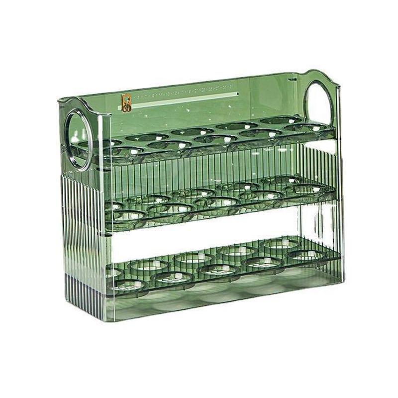 

Auto Flip Egg Organizer, 3-Tier Egg Holder Storage 30 Count, Egg Storage Container For Refrigerator Side Door Or Countertop зелений