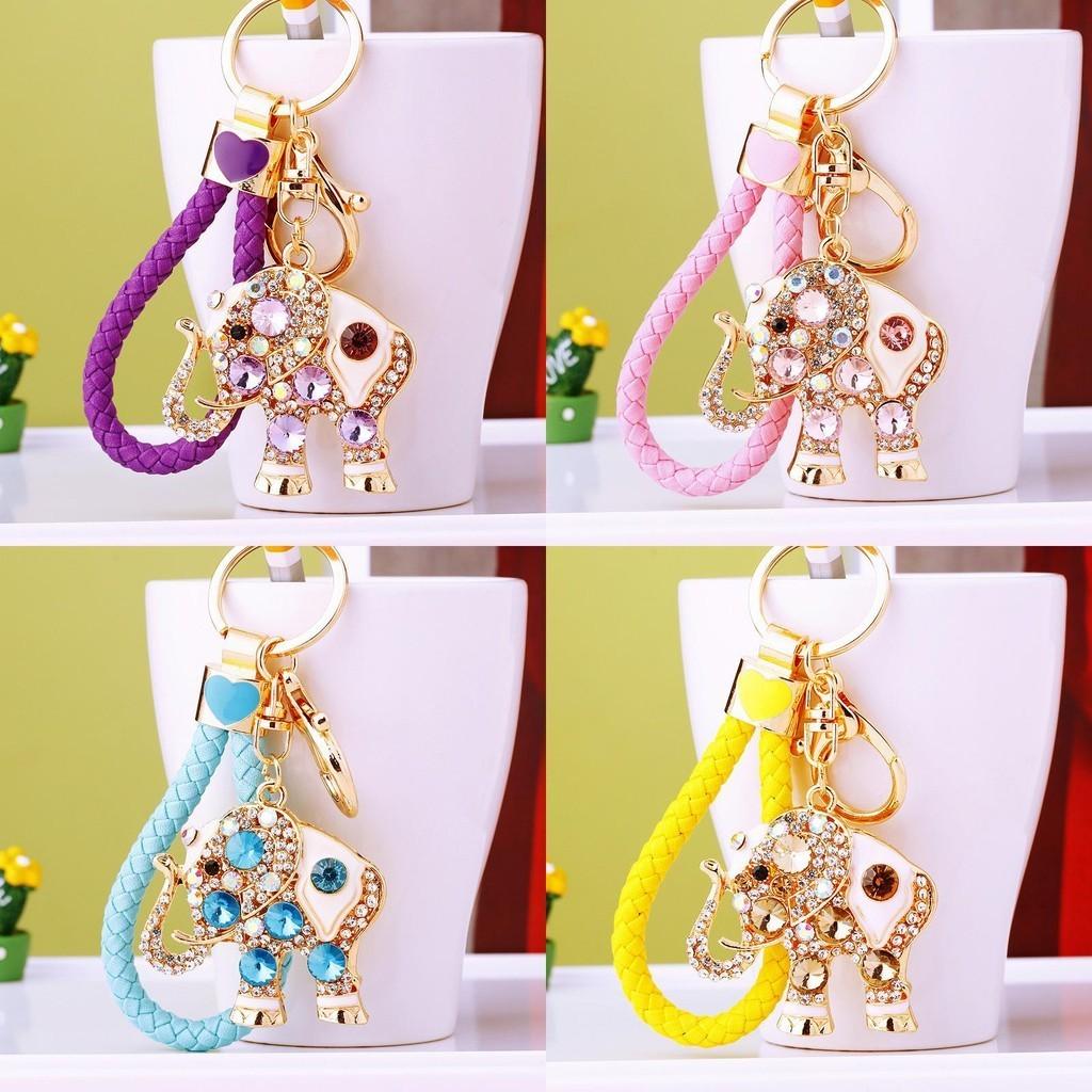 Cute Crystal Inlaid Elephant Car Keychain Metal Key Ring Bag Pendant Creative Cross-border Gift