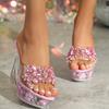 Rhinestone Wedge Heel 11CM Nightclub High Heels Slippers Women's Shoes Catwalk Pole Dance Shoes Crystal Sole