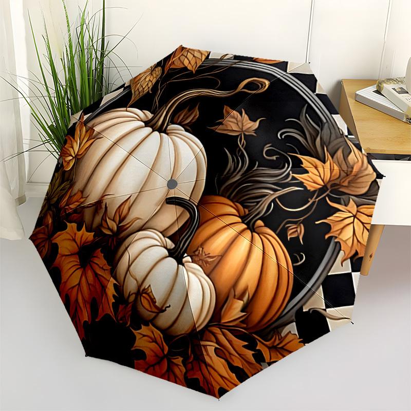 

1pc Pumpkin Patch Fall Print Automatic Umbrella Portable Home Essential Umbrella, Iron Umbrella Structure Suitable for All Seasons yy251123138