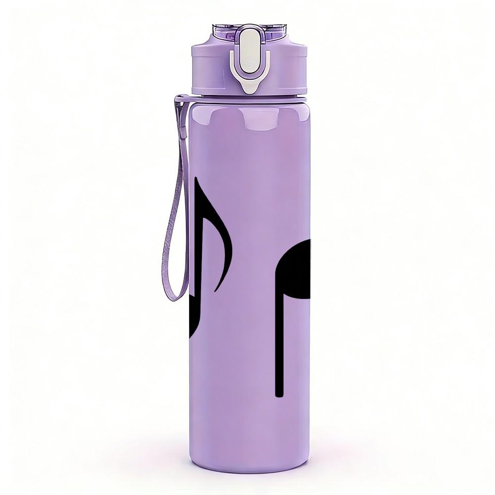 1PC Black Musical Note Minimalist 750ml Color Plastic Sports Water Bottle Leakproof Flip Straw Lid Suitable for Sports Office Home Use