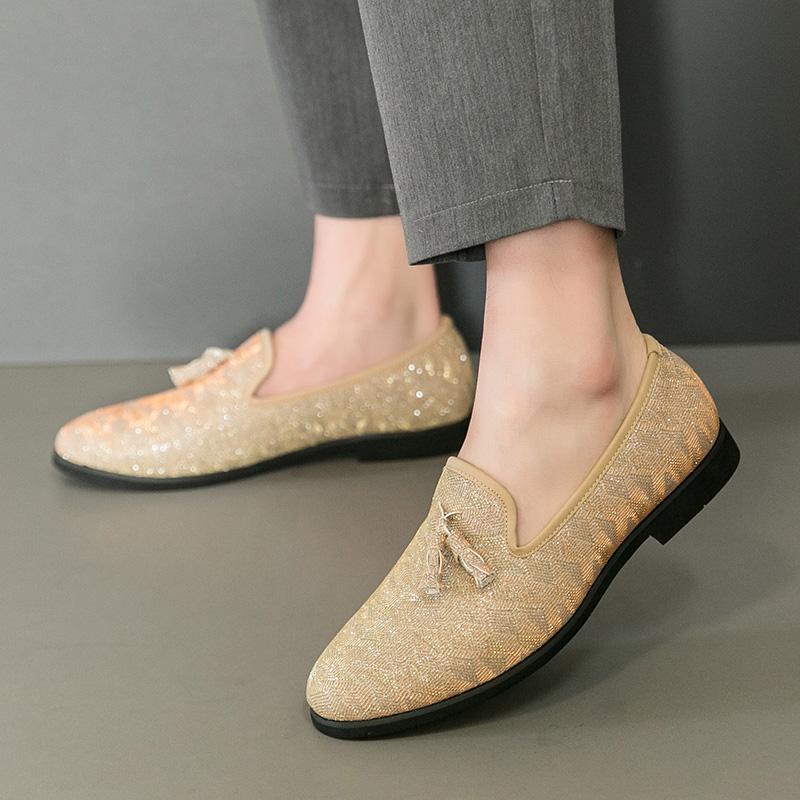 Fashion Hot Selling Men's Flat Bottomed Loafers Europe America Luxurious Gold High-end Banquet Dress Shoes Men's Business Casual Shoes