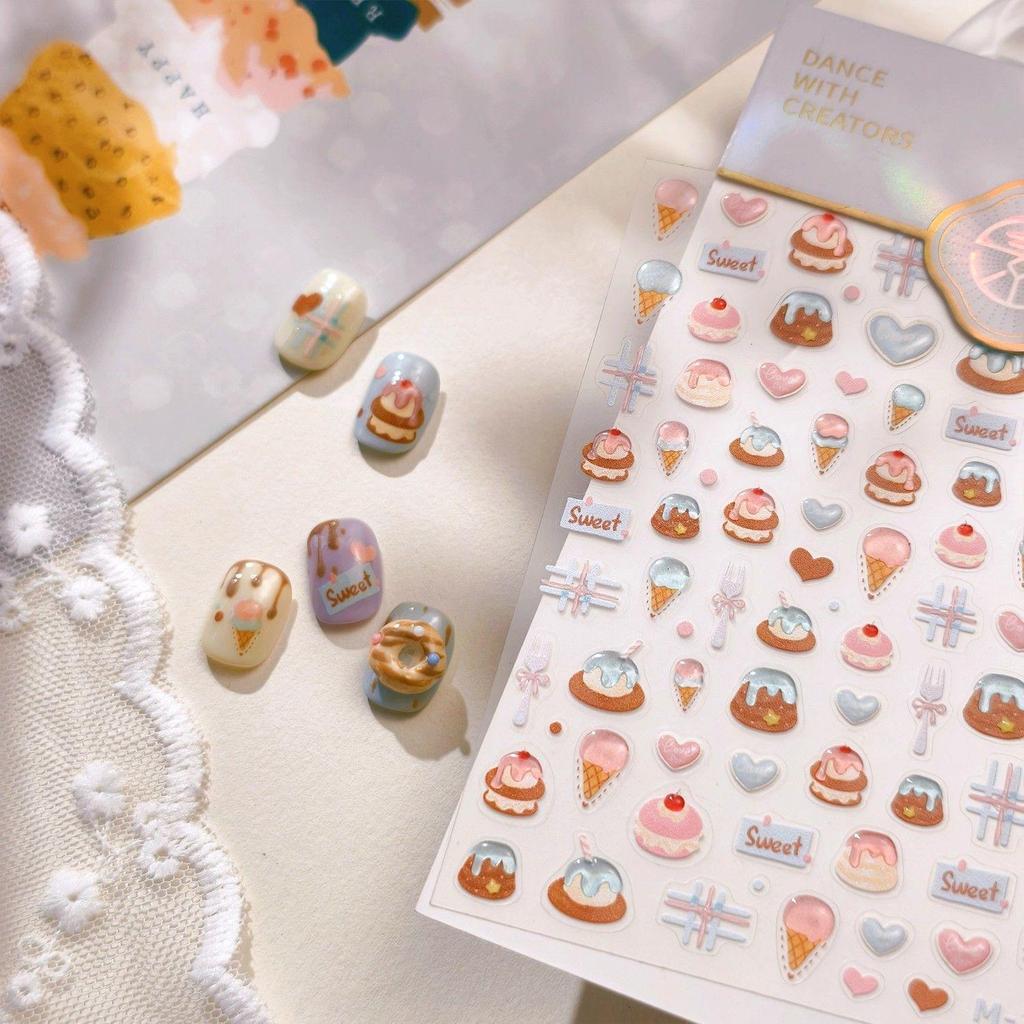Nail Stickers: Ice Cream Cake 3D Embossed Designs for Phone, DIY, Camera, and Kids' Decoration
