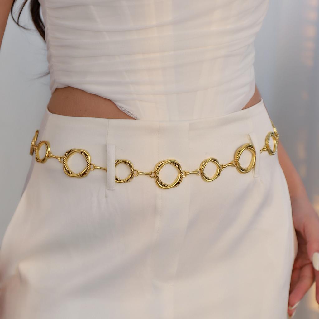 1pc Personalized Geometric Circle Single Layer Body Chain, Simple Punk Metal Waist Chain For Women