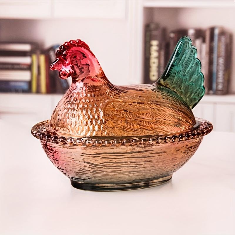 1pc Luxury Crystal Glass Chicken-Shaped Candy Dish , Elegant Tabletop Decor for Office, Home Kitchen , Ideal for Sweets, Snacks, and Cookies