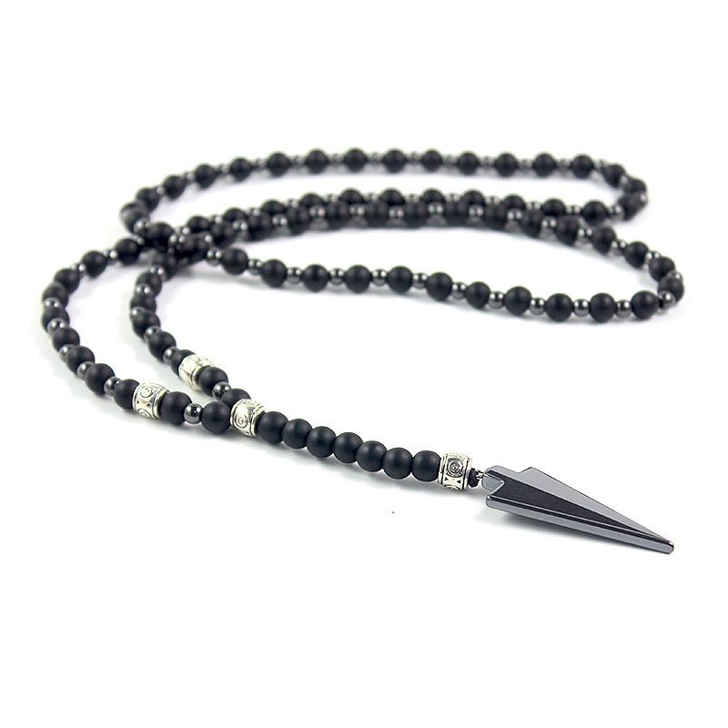 Arrow Necklace Matte Imitation Black Agate Round Bead Hematite Minimalist Harajuku Men Women Necklaces