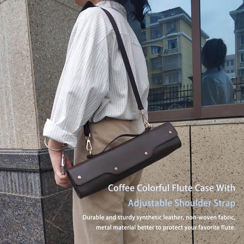 Flute Case Handbag Storage Bag Musical Synthetic Leather Lightweight Concert Shoulder Strap Exterior Pocket Accessories
