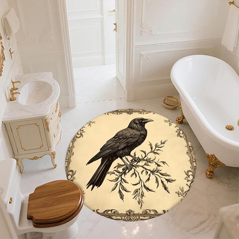 Vintage Border Crow,Round Area Rug,Carpet Rug for Living Room Bedroom Sofa Playroom Decor,Non-slip Floor Mat