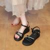 One Word with Roman Sandals Girl 2025 New Summer Trendy with Fairy Style with Skirt Pearl Platform Beach Shoes Girl