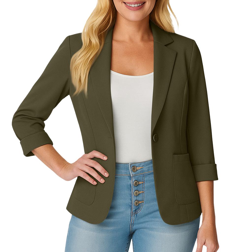 Womens Casual 3/4 Sleeve Blazers Open Front Solid Color Lapel Collar Work  Business Suit Jackets