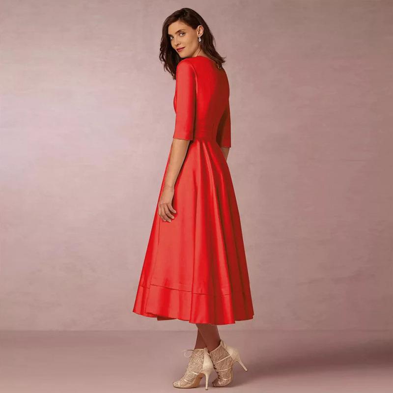 Popular Deep Mid-sleeved High-end Dress Medium and Long Dress New Autumn and Winter Sexy