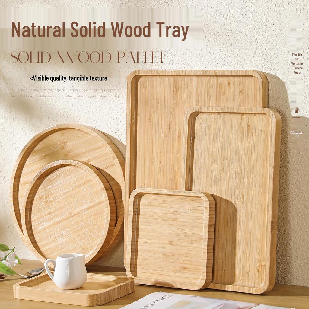 Japansk Stil Bamboo Träbricka: Rektangulär & Rund Middags- och Snackstallrik för Te, Frukt, Nordisk Display