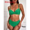 Women Solid Color Bikini Swimsuit With Triangle Top And Steel Support For Summer Beachwear