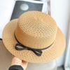 French Hollow Straw Elegant Bow Flat Hat Summer Breathable Seaside Sweet Versatile Sunshade Top Hat