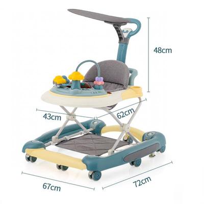 Baby Multi-Functional Comfortable Walker With Awning Anti-Rollover Adjust And Shake The Walker Foldable Baby Walker For Boy Girl