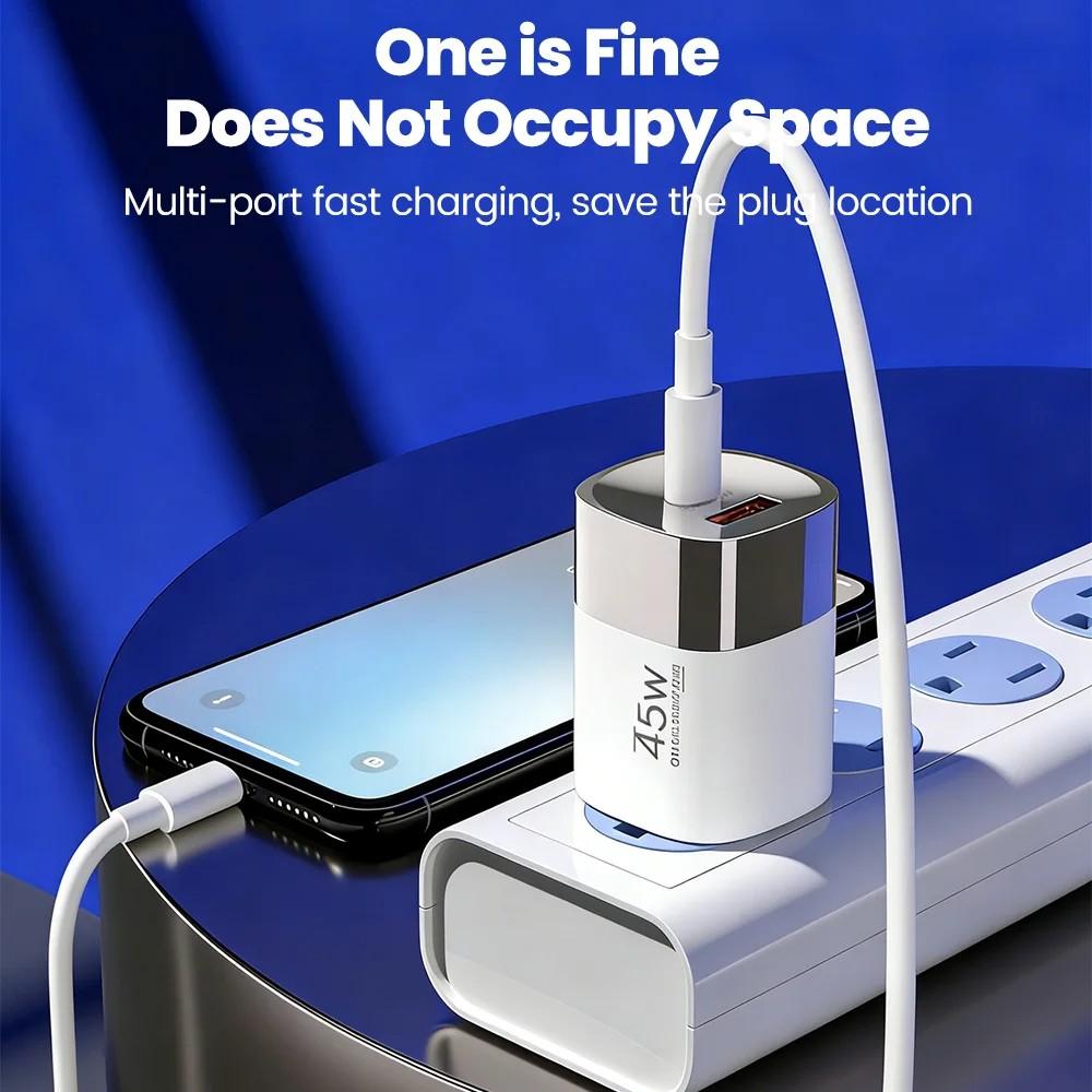 Carregador de Celular 45W USB Tipo C Carga Super Rápida 2 Portas Carregador de Parede Adaptador USB PD Para iPhone Realme Huawei USB C carregador