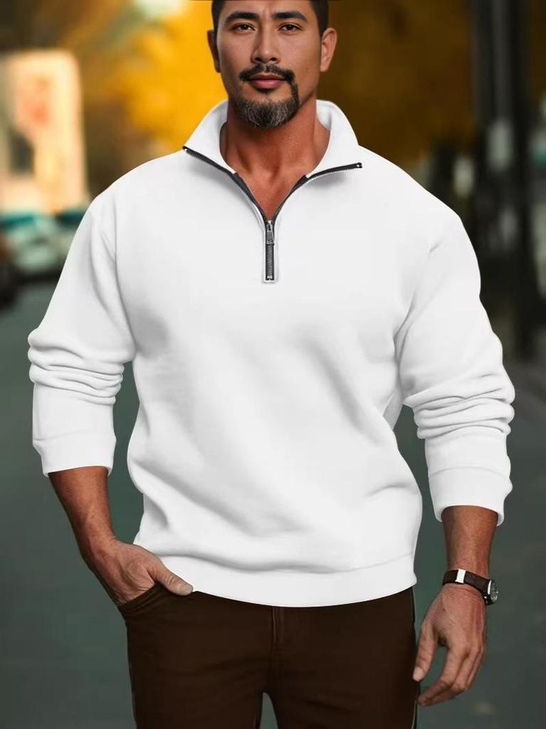 2026 CrossTUME Men's Autumn/Winter Solid Color Half-Zip Stand Collar Long Sleeve Hoodie Jacket