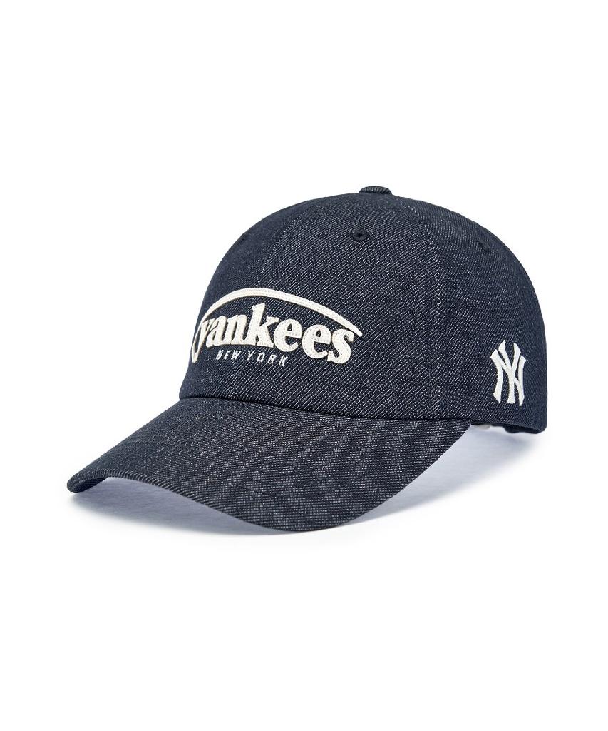 Emelbi Vintage Denim Curve Logo Unstructured Ball Cap Ny (Indigo)