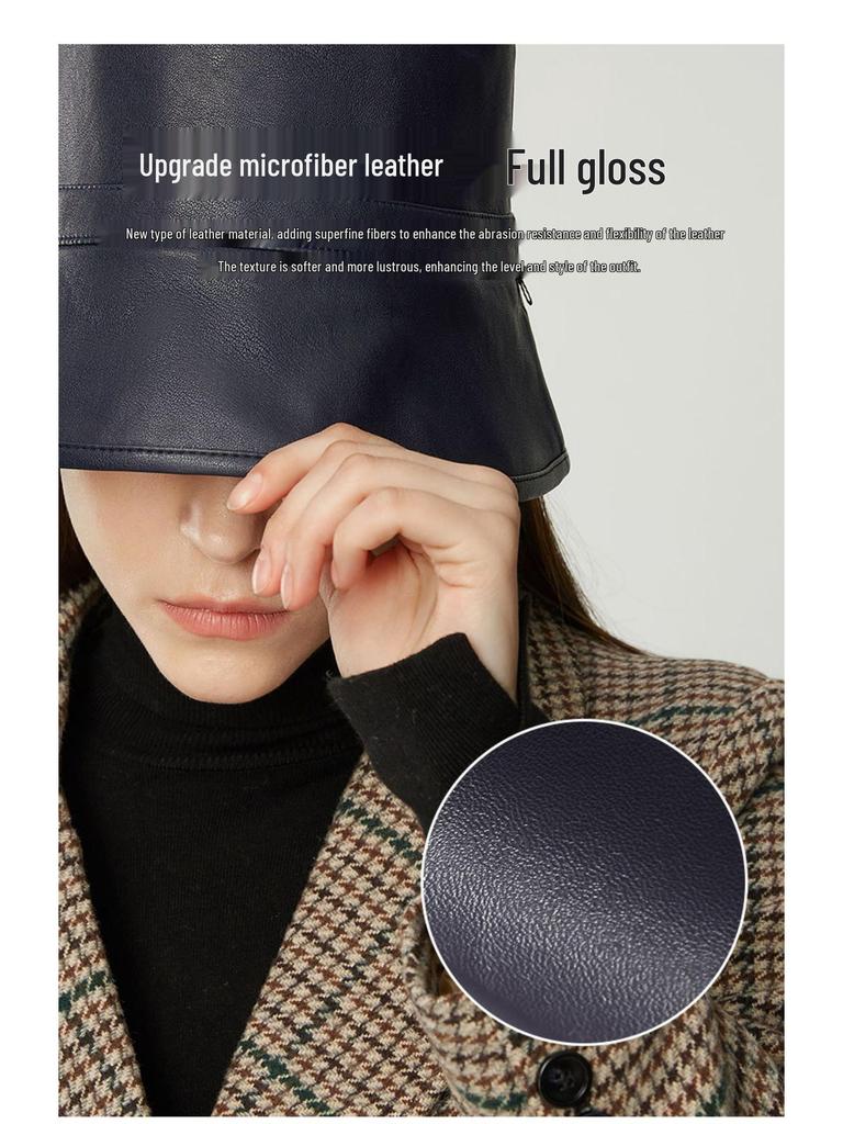 VVC Double-Sided European Style Women's Bucket Hat - Autumn/Winter Knit with PU Leather & Corduroy