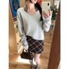 2025 New Women's Grey Knit Long Sleeve Loose Slimming Top