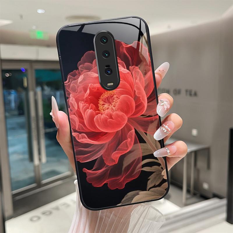 Cute Cartoon Cats Flower Case For Xiaomi Mi 9T Redmi K20 Pro Poco F2 Tempered Glass Phone Case Protective Back Cover Hard Shell