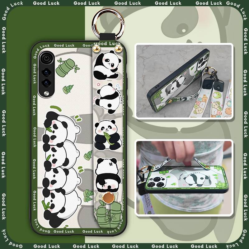 Shockproof Wrist Strap Phone Case For LG Velvet 4G/5G Silicone Soft case Durable Kickstand Cartoon Lanyard Panda Ring
