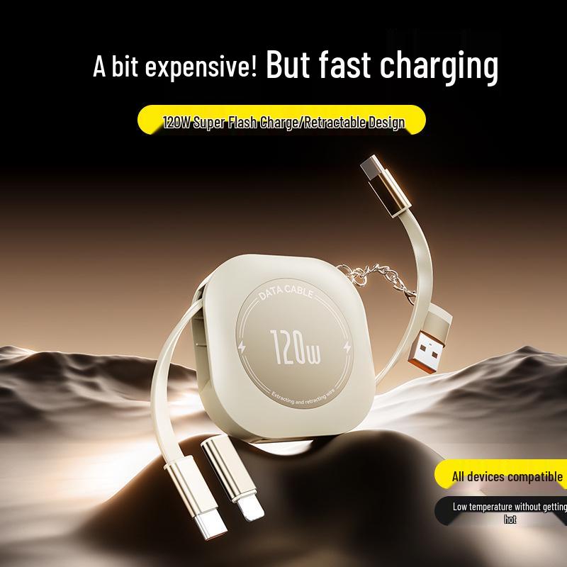 Retractable Dual-Head Fast Charging Cable for Apple & Huawei with Custom Logo