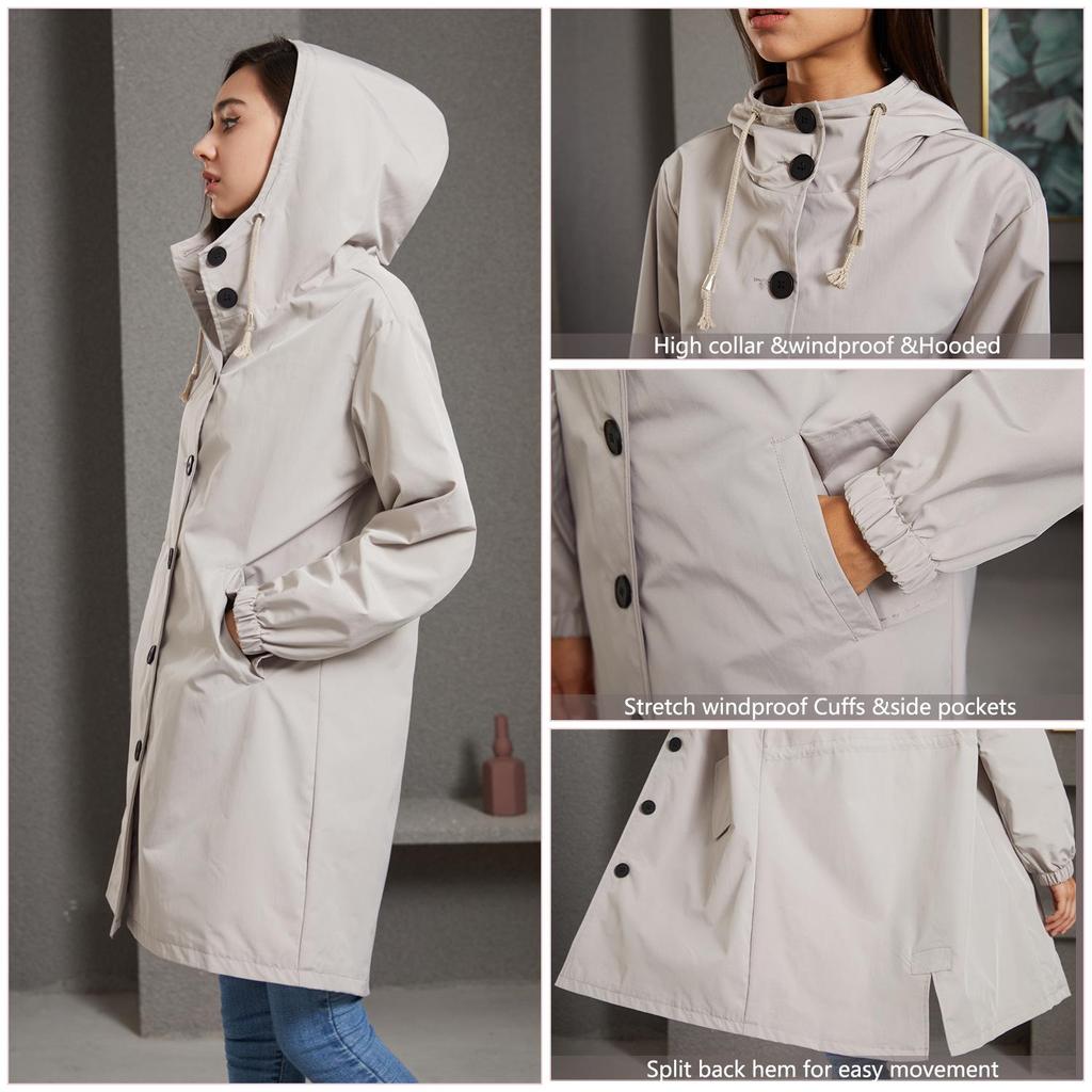 Damen Übergröße Wasserdichter Windbreaker mit Kapuze - Lässiger lockerer langer Mantel für Herbst/Winter