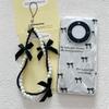 Cute Pink Black Bow Beaded Phone Chain Charm Lanyard For iPhone Samsung Huawei Universal Accessories Jewelry Pendant