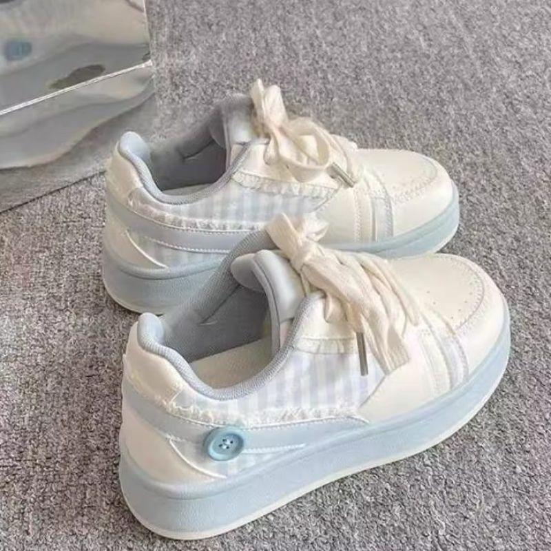 Spring and summer lace thick-soled little white shoes women's cherry blossom powder board shoes versatile niche bread shoes