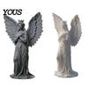 Retro Angel Sculpture 3D Printed Crown Figurine, Vintage Guardian Angle Statue, Healing Statue Artistic Winged Women for Home Tabletop Decoration
