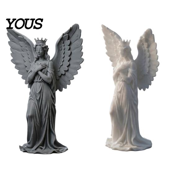 Retro Angel Sculpture 3D Printed Crown Figurine, Vintage Guardian Angle Statue, Healing Statue Artistic Winged Women for Home Tabletop Decoration