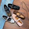 Spring 2025 New Rivet Buckle Bow Inner Height Increase Shallow Mouth Single Shoes Sweet Cool Style Square Head Ballet Shoes Women