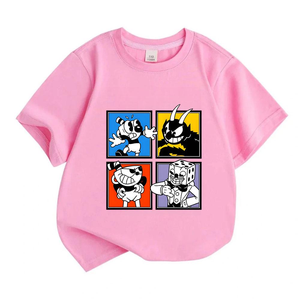 Kids Boys Girls 100% Cotton Crew Neck Short Sleeve T-shirt, Funny Cartoon Game Character Print Casual Soft Breathable Tee Top for Daily Wear
