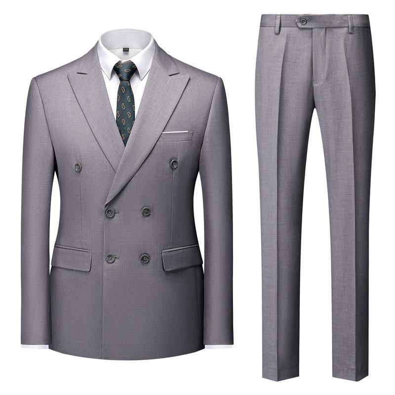 Traje Casual de Doble Botonadura para Hombre Danmo Negocios Trabajo Boda Conjuntos Formales Chaqueta de Traje Sólida + Pantalón 2 piezas