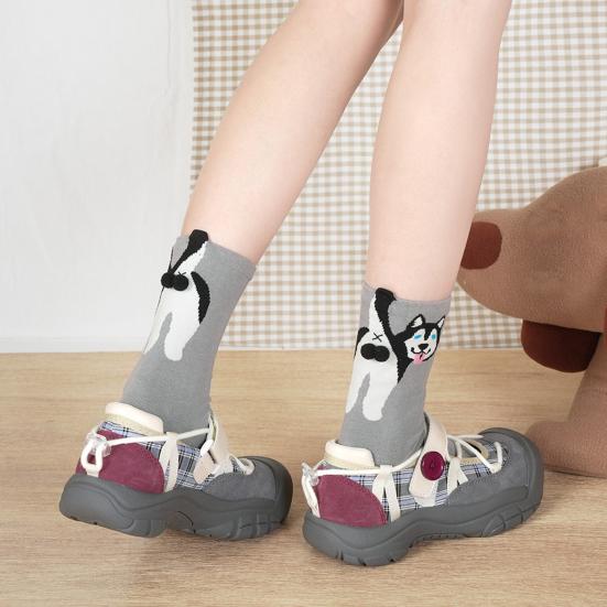 Women's Cute Dog Socks with 3D Fuzzy Balls Funny Novelty Animal Print Crew Cotton Socks for Women Girls Dog Lovers
