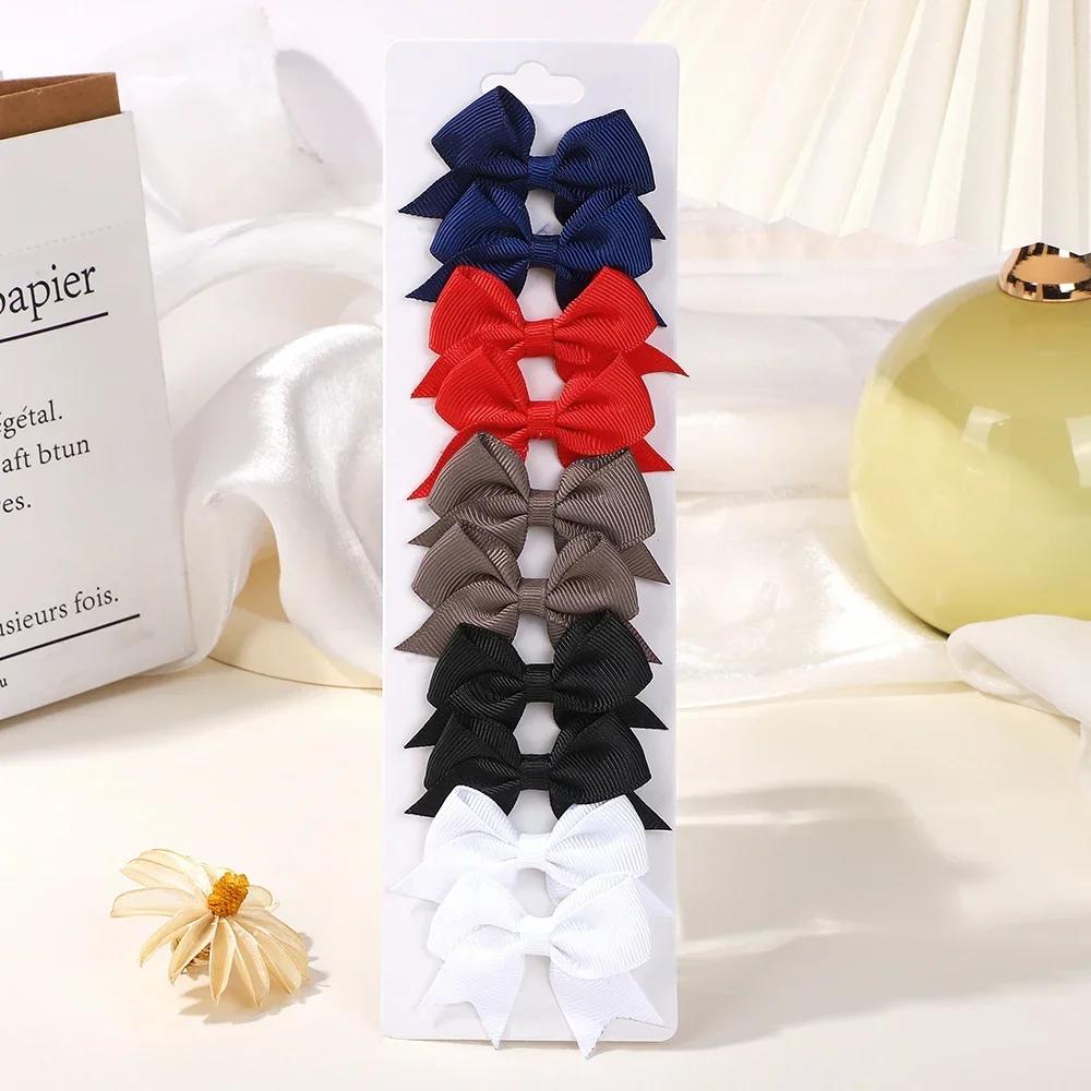 BABY BOWS 10Pcs/set Solid BB Hair Clips for Girls Ribbon Bowknots Boutique Barrettes Hairpins Headwear Kids Hair Accessories