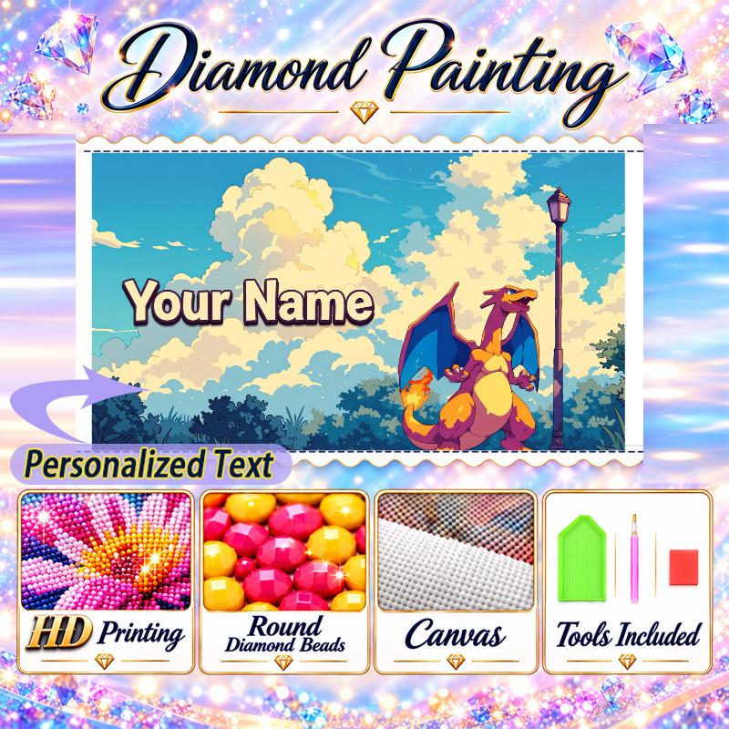 Personalized Charizard Diamond Art Custom Name 5D Diamond Painting Full Drill DIY Craft