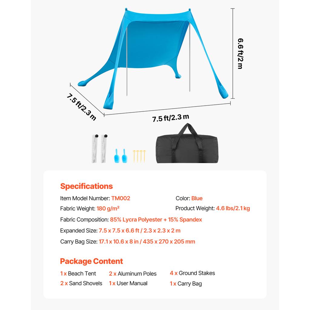 SucceBuy Beach Tent Sun Shelter Easy Pop Up Beach Canopy with Sandbags Stability Poles Sand Shovels Portable Shade for Camping