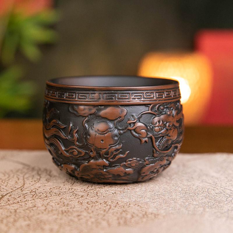 Dragon Master Cup Hand-embossed High-end Ceramic Tea Set Cups Purple Pottery Kung Fu Tea Cup Ceramics Teaware Cup for tea